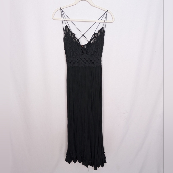 Free People L Adella Maxi Slip Floral Lace Long Flowy Dress Criss Cross Back - Picture 10 of 16